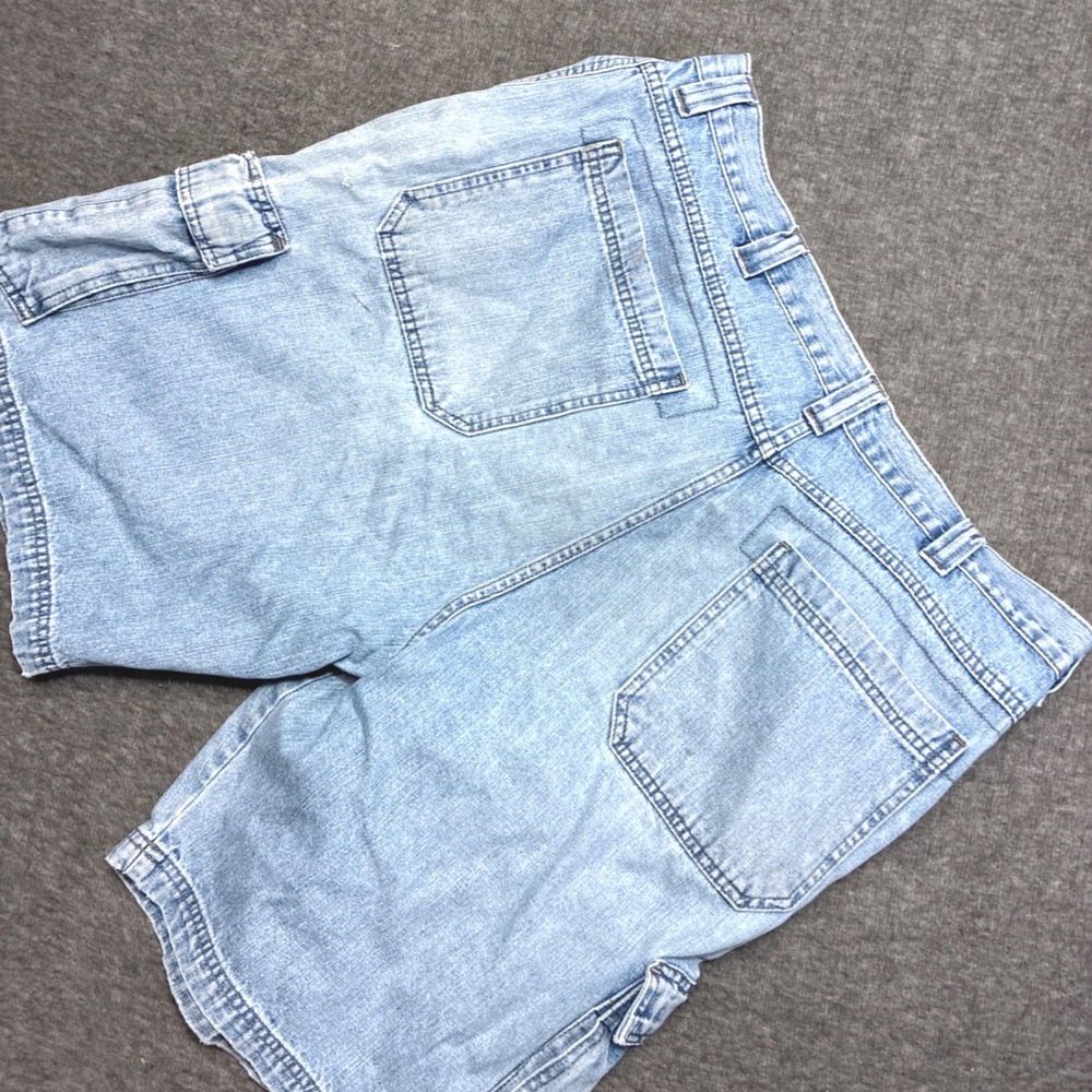 Wrangler Cargo Shorts Jorts Mens 36 Blue Denim Distressed Casual Y2K